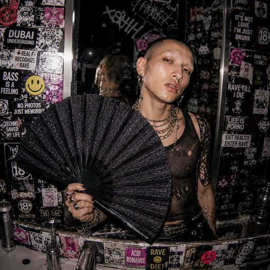 Black Mega Glitter XL Handfan