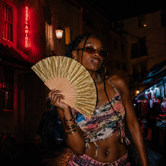 Champagne Gold Glitter 23cm Handfan