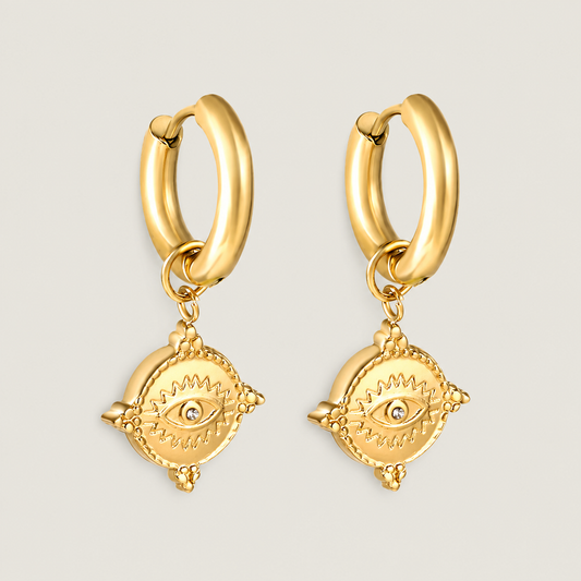 Hammered Gold Eye Huggies