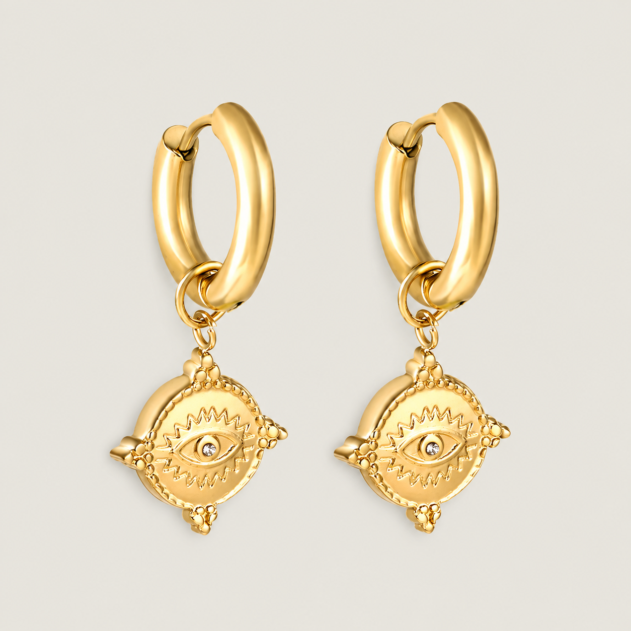 Hammered Gold Eye Huggies